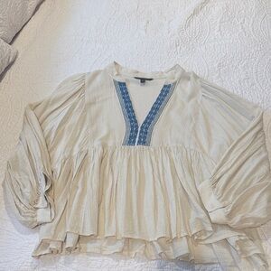 Banana Republic Ivory Blouse with Navy Accents